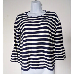 John Paul Richard Tunic Top Medium Knit Striped Bell Sleeve Boho Old Money Navy